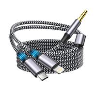 Wahbite Cordon auxiliaire certifié Apple MFi pour iPhone, câble audio 2 en 1 USB-C et Lightning vers prise jack 3,5 mm pour iPhone 16 15 14 13 12 11 XS XR X 8 7 6 iPad vers voiture/stéréo domestique