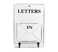 WAHEWUD Boîte aux lettres en bois, porte-lettres, porte-clés, rangement mural avec deux crochets, décoration rustique pour la maison, pour l'entrée, le salon (W261803 Buchstabenhaken, weiß)