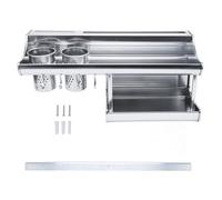WAHEWUD Support organisateur de cuisine mural en alliage d'aluminium, 2 niveaux, baguettes, ustensiles, porte-bouteille, étagère de rangement pour la maison