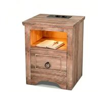 WAHEWUD Table de chevet avec fonction de charge, table de chevet avec LED, boîtier en MDF avec ports USB C, sept couleurs, lumière et prises, table de chevet pour chambre à coucher, 40 x 40 x 50 cm