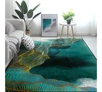 WAHIKASKI Tapis de salon - Grand tapis à poils courts - 160 x 230 cm - Motif abstrait vert - Lignes dorées - Lavable - Pour chambre à coucher, aire de jeux et chambre d'enfant - Robuste