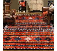 WAHIKASKI Tapis de salon, à poils courts, 150 x 200 cm, lavable, dessous antidérapant, motif à rayures, jaune orange profond, vintage, décoration d'intérieur, pour chambre à coucher, salle à manger,