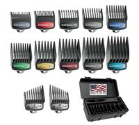 Wahl SECURE-SNAP® 3291-300 Lot de peignes de guidage avec clips métalliques colorés et boite de rangement, 12 protections de fixation de taille normale de 0,6 cm à 2,5 cm, Gris