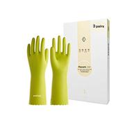 wahoo 3 Paires Gants Menage, Gants Vaisselle Doublure Floquée en Coton, Extra Doux Gants de Nettoyage, Sans latex, Étanche, Bourgeon Tendre, Taille L