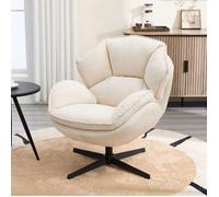 Wahson Fauteuil de Salon Pivotant Chaise Salon, Fauteuil Crapaud avec Cadre en Métal, Fauteuil Relax Pour Chambre, Chenille, Blanc