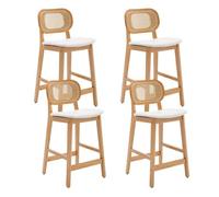 Wahson Tabouret de Bar Lot de 4 Tabouret, Chaise de Bar en Bois et Cannage avec Coussin Imperméable pour Cuisine, Similicuir, Blanc