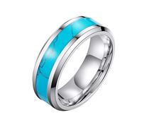 Wahyou Bague INOX Bagues Turquoise Joaillerie Simple Bijoux Bague élégante Magnifique Fiançailles Bague Mode pour Homme Madame (59.5,Argenté)