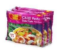 WAI WAI - Nouilles Instantanées au Piment Fort, Saveur Intense et Épicée, Lot de 3x60g - lot de 4 - Vendu par Lot