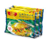 WAI WAI - Nouilles Instantanées Saveur Poulet Curry, Goût Épicé et Onctueux (3 x 60g) - Le Lot De 4
