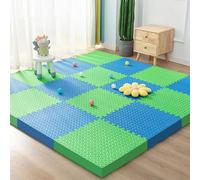 WaiDXn Lot de 16 Dalles en Mousse Souple imbriquées EVA 12 x 12 Pouces for Puzzle de Jeu en Mousse, Tapis de Sol découpable à Faire soi-même, Tapis d'exercice de Gymnastique(Blue+Green)