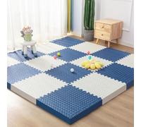 WaiDXn Lot de 16 Dalles en Mousse Souple imbriquées EVA 12 x 12 Pouces for Puzzle de Jeu en Mousse, Tapis de Sol découpable à Faire soi-même, Tapis d'exercice de Gymnastique(Navy Blue+White)