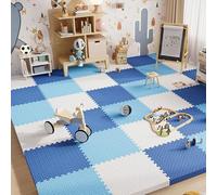 WaiDXn Tapis de Jeu en Carreaux de Mousse emboîtables 9 pièces 12x12x1 Pouces Tapis de Sol en Mousse EVA Extra épais Tapis d'exercice de Puzzle(White+Navy Blue+Sky Blue)