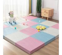 WaiDXn Tapis de Jeu en Mousse Souple à emboîter, Tapis de Sol en Patchwork carré en Mousse, Carreaux de Sol, 16 pièces, 30 x 30 cm(Sky Blue+Pink+White)