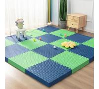 WaiDXn Tapis de Jeu en Mousse Souple à emboîter, Tapis de Sol en Patchwork carré en Mousse, Carreaux de Sol, 16 pièces, 30 x 30 cm(Navy Blue+Green)