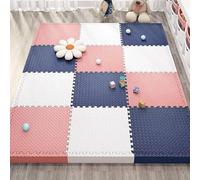 WaiDXn Tapis de Puzzle en Mousse EVA emboîtables 12x12 Pouces Dalles de Sol en Mousse carrées Tapis de Jeu et d'exercice de Protection(Navy Blue+Pink+White)