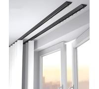 WaiDXn Tringle à rideau double pour montage au plafond - 1,5 m, 2,4 m, 3 m, 4,9 m, 7,9 m, 11 m, 12,2 m (noir, 244 cm)