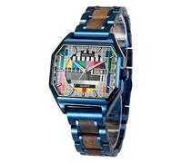 Waidzeit MO04 Montre bracelet avec fermoir en acier inoxydable et bois de noyer octogonal rétro avec affichage de la date et du jour de la semaine