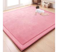 Waigg Kii Grand tapis de jeu en velours de corail chaud, épais, tapis de sol antidérapant, idéal pour ramper ou faire du yoga, pour chambre d'enfant, rose, 100 x 120 x 2 cm