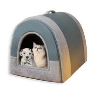 Waigg Kii Grande niche 2 en 1 pour chat d'intérieur - Lit apaisant avec coussin doux amovible - Lavable - Anti-anxiété - Coupe-vent - Antidérapant - Bleu, 80 x 60 x 60 cm - Taille XXL