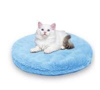 Waigg Kii Lit rond apaisant pour chats d'intérieur - Carré lavable - En flanelle de qualité supérieure - Coussin chaud double face - Bleu, XL-75 CM-R