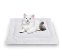 Waigg Kii Lit rond apaisant pour chats d'intérieur - Carré lavable - En flanelle douce et moelleuse de qualité supérieure - Coussin chaud double face (blanc, S - 45 x 38 cm)