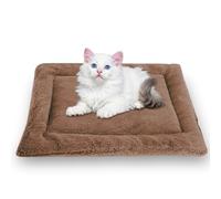 Waigg Kii Lit rond apaisant pour chats d'intérieur - Carré lavable - En flanelle douce et moelleuse de qualité supérieure - Coussin chaud double face (marron, L-65 x 55 cm)