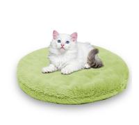Waigg Kii Lit rond apaisant pour chats d'intérieur - Carré lavable - En flanelle douce et moelleuse de qualité supérieure - Coussin chaud double face (vert, M-50 CM-R-1 pièce)