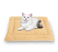 Waigg Kii Lit rond apaisant pour chats d'intérieur - Carré lavable - En flanelle douce et moelleuse de qualité supérieure - Coussin chaud double face (jaune, L-65 x 55 cm)