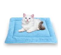 Waigg Kii Lit rond apaisant pour chats d'intérieur - Carré lavable - Grand lit en flanelle douce et moelleuse de qualité supérieure - Coussin chaud double face (bleu, XL-90 x 75 cm)