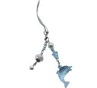 WaigN Blue Ocean Dolphin Phone Chain and Keyring, Acrylic Jewelry Pendant, Dolphin Charm Beads Keychain, Phone Decor Accessories, Car Keychain