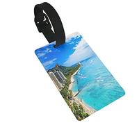 Waikiki Beach et Diamond Head Honolulu Oahu Island Hawaii 2 PC Étiquettes de bagage en PVC Couverture de confidentialité Étiquettes de bagage en silicone Étiquettes de valise de voyage Accessoires d