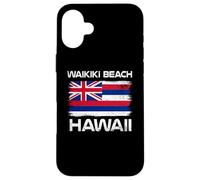 Waikiki Beach Hawaï Honolulu Oahu Drapeau Hawaï Coque pour iPhone 16 Plus