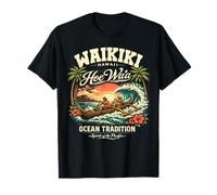 Waikiki Hawaï Houe Wa'a Outrigger Canoë Océan Tradition T-Shirt