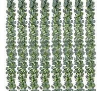 Waipfaru Lot de 8 guirlandes d'eucalyptus de 1,5 m, Guirlande Verte avec Fleurs, Feuilles d'eucalyptus artificielles argentées pour Table, Maison, Mariage, cheminée, fête, décoration intérieure et