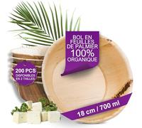 Waipur Bols en Feuilles de Palmier - 200 pcs. Grands de 18 cm / 700 ml - Vaisselle Jetable Naturelle et Élégante - Chic, Résistante et au Design Unique - Saladier pour Buffet - comme le Bambou