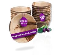 Waipur Bols Jetables en Feuilles de Palmier - 200 pcs. 11 cm /200 ml - Coupelle Naturelle et Élégante - Vaiselle Chic, Résistante et au Design Unique - Petite Assiette Bambou similaire