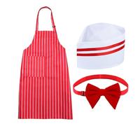 Waiter Costume - Adjustable Red and White Striped Apron, Classic 1950s Style, Includes Hat Bow Tie, Lightweight Durable Fabric | Birthday Party Dress Up, Role Play, Holiday Celebration, Stage Show