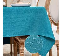 WAITER TREE Nappe Rectangulaire Bleu Lac Effet Lin Lavable et imperméable pour Salle à Manger fête Mariage ou Maison 140 x 240 cm