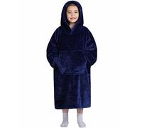 Waitu - Couverture portable pour homme et femme, couverture super chaude et confortable, couverture en flanelle épaisse avec des manches et une poche géante, bleu marine