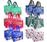 WAIZHIUA Lot de 12 sacs cadeaux de Noël non tissés, 6 modèles 32,5 x 25 x 17 cm, imperméables et résistants à la poussière, sacs cadeaux de Noël réutilisables
