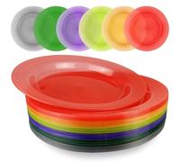 WAIZHIUA Lot de 36 assiettes réutilisables en plastique incassables de 25 cm, passent au micro-ondes et au lave-vaisselle, 6 couleurs vives pour fête, enfants, dessert, pâtes, salade, collations et