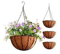 WAIZHIUA Lot de 4 paniers à suspendre en métal de 20 cm avec doublure en fibre de coco, pots de fleurs ronds en métal à suspendre pour intérieur ou extérieur, jardin, porche, balcon, terrasse