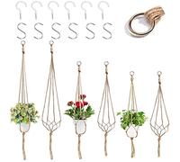 WAIZHIUA Lot de 6 suspensions pour plantes en macramé, corde de jute à suspendre pour pot de fleurs avec 3 crochets de suspension pour intérieur ou extérieur, plafond, jardin, décoration d'intérieur