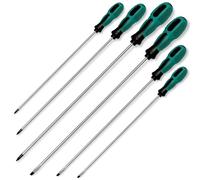 WAIZHIUA Lot de 6 tournevis longs - 3 têtes plates et 3 cruciformes, portée extra longue (3 tailles), tournevis cruciformes magnétiques professionnels, poignées ergonomiques