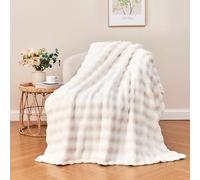 Wajade Couverture à Bulles en Polaire Douce - 152,4 x 203,2 cm - Couverture décorative Confortable et Moelleuse pour Chaise, lit - Couverture Chaude et Confortable pour canapé - Ivoire