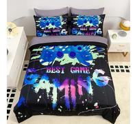 Wajade Parure de lit 7 pièces imprimée manette de jeu vidéo 3D pour garçons et filles - Literie imprimée manette de jeu vidéo 3D pour grand lit - Comprend une couette, un drap plat, un drap-housse, 2
