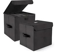 WAJJWI 12-inch Vinyl Record Storage Box, Foldable & Stackable Set of 2, LP Organizer Case with Lid pour CD et Collection Musicale