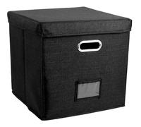 WAJJWI 13 inch Foldable Organizer Large Capacity Vinyl Record Storage Box with Lid Cotton Linen Home Closet Multi-Functional pour CD et Collection Musicale(Black)