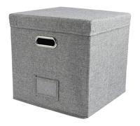 WAJJWI 13 inch Foldable Organizer Large Capacity Vinyl Record Storage Box with Lid Cotton Linen Home Closet Multi-Functional pour CD et Collection Musicale(Grey)
