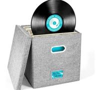 WAJJWI 13 inch Large Vinyl Record Storage Box Foldable Cotton Linen Clothes Multi-Functional Home Clothing Underwear Toy Organizer pour CD et Collection Musicale(Gray)